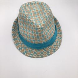 UBI Woman’s Turquoise Geometric Fedora Hat 10% Wool & Polyes