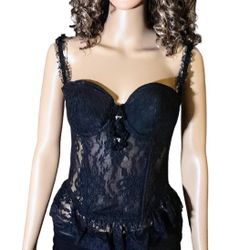 Black Lace Corset Top Women's Size 36C Medium 