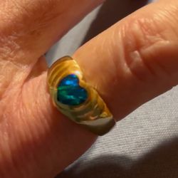 14k Beautiful Heart Black Opal Ring 
