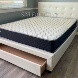 Queen Size White Tufted Bed With Orthopedic Mattress 