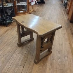 Vtg Wood Side Table Geometric Design 