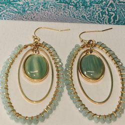 #2075, AMAZONITE VINTAGE DROP STYLE EARRINGS, 2.25"INCHES
