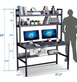Computer Desk with Hutch and Bookshelves, Large Leg Room 47 inch Width Black Desk with Space Saving Storage Shelves for Home Office,Study, Work