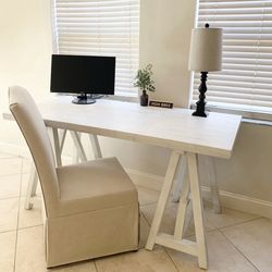 Beautiful white sawhorse trestle desk table
