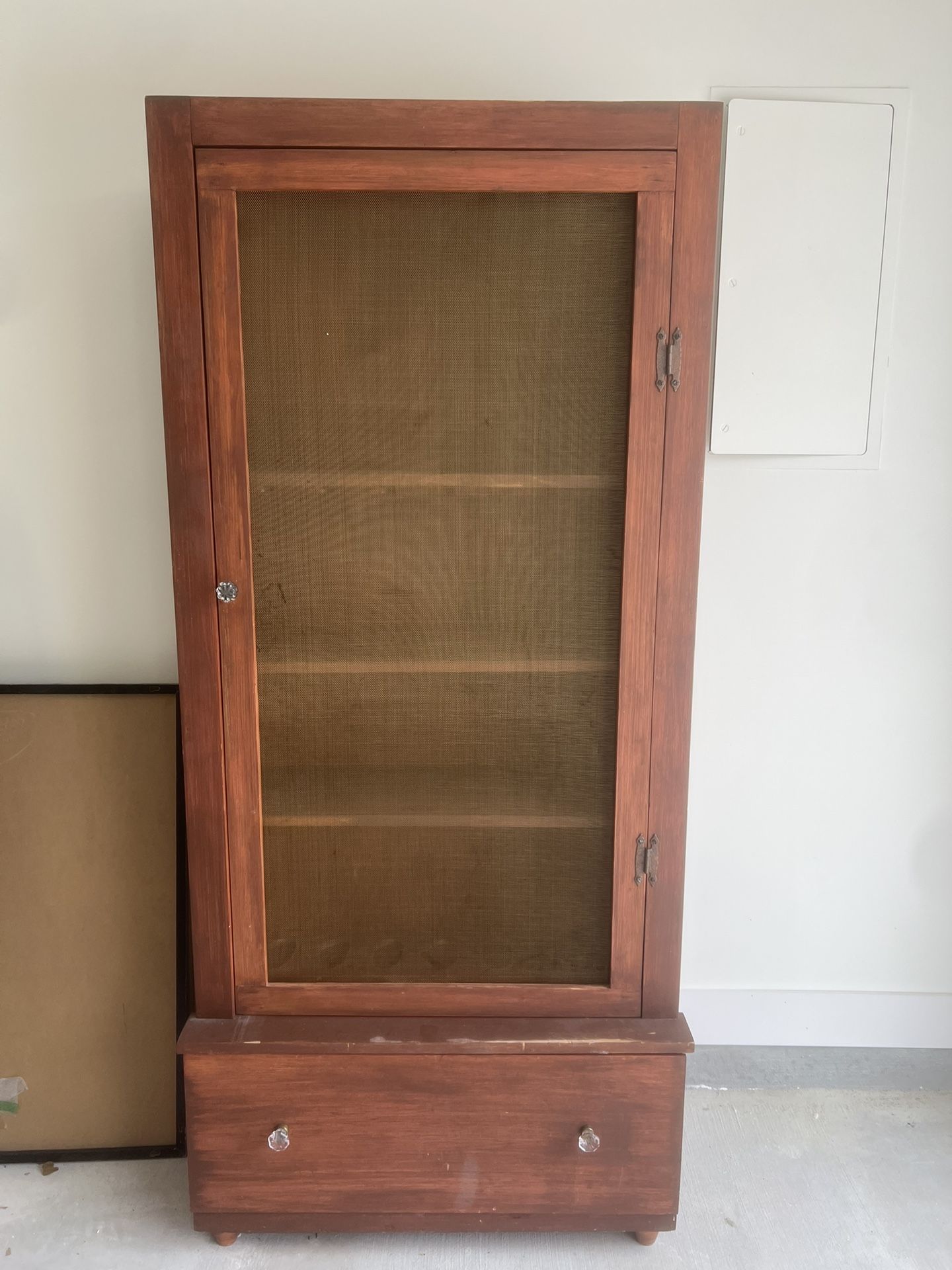 Vintage Wooden Cabinet with Mesh Door