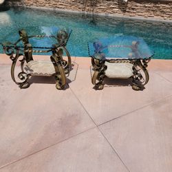 Iron and Stone Glass end Tables. 