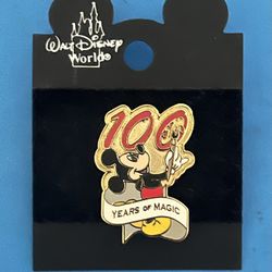 Brand New Walt Disney World "100 Years of Magic" Mickey Mouse Pin on Card