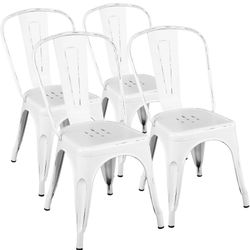 Metal Kitchen Dining Chairs Indoor-Outdoor Distressed Style Stackable set of 4