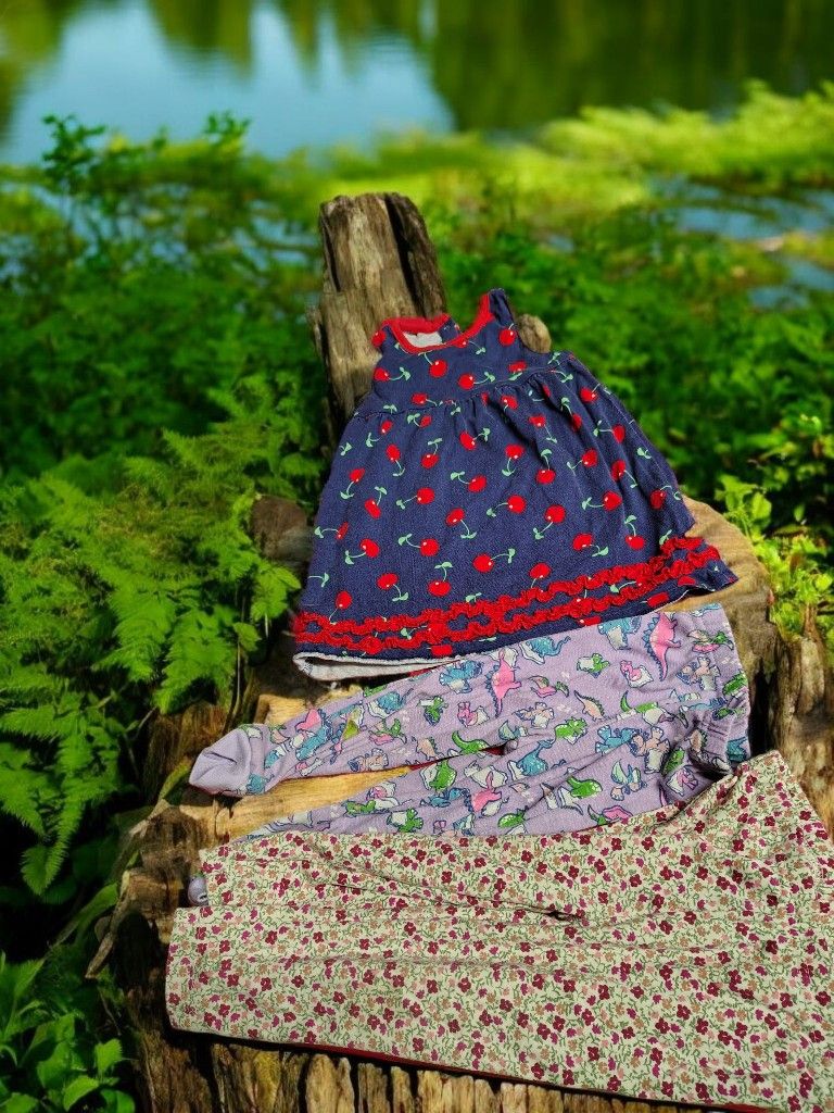 Adorable 24M Baby Girl Outfit Bundle: Cherry Dress & Floral/Dinosaur Leggings