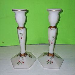 FENTON CHRISTMAS TWINING BERRIES CANDLESTICKS
PAIR
