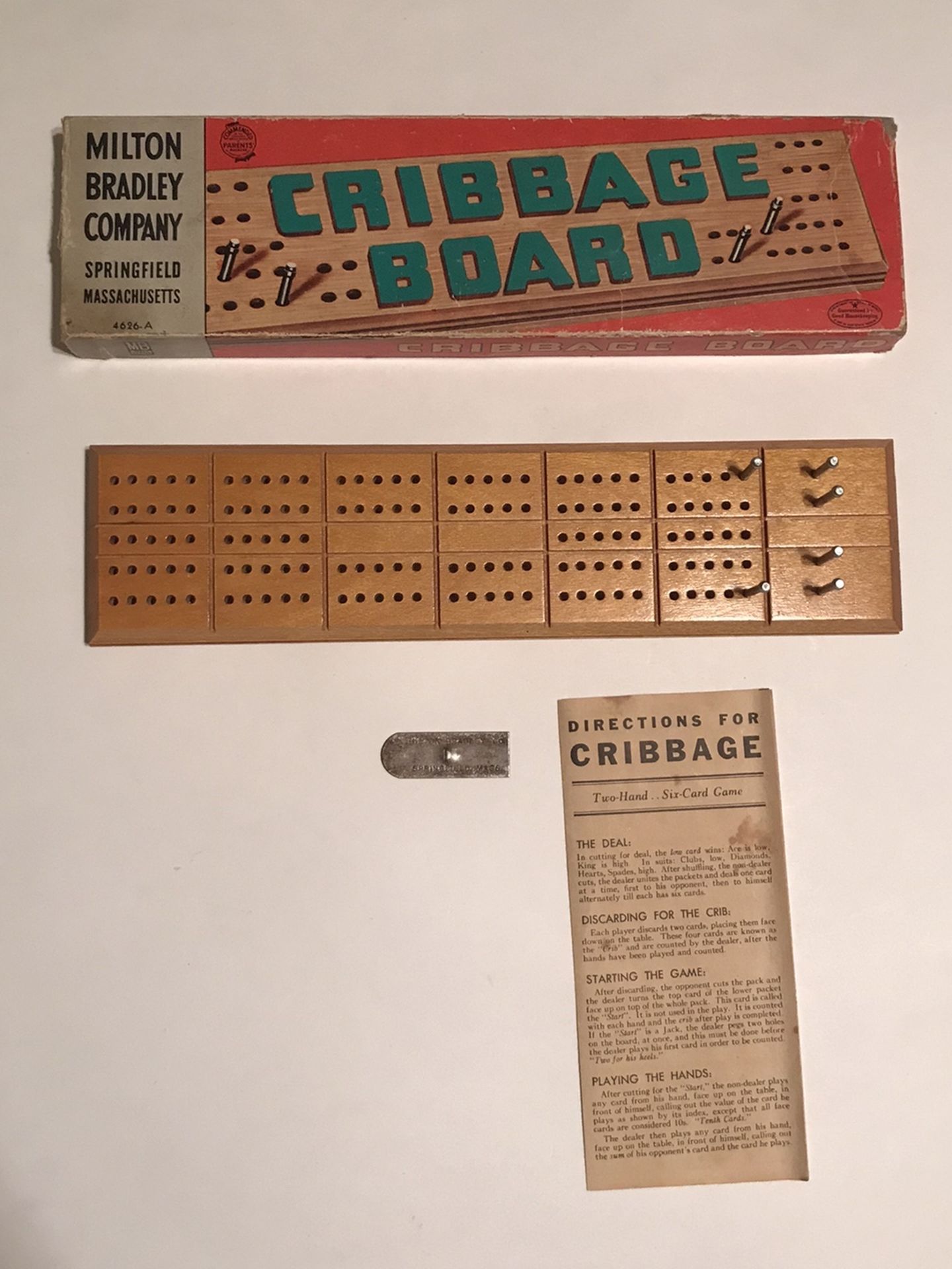 Vintage Milton Bradley Cribbage Board Game 4626A Instructions & Original Box