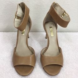 Louise Et Cie Tan Leather Ankle Strap Zip Heel Sandal Size 7