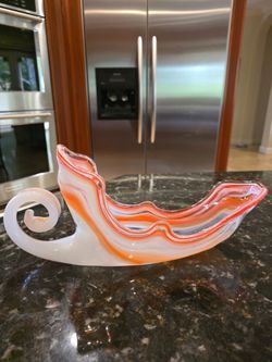Mid Century Modern hand blown art glass candy  dish