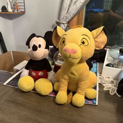 Vintage Simba Plushie and Mickey Mouse