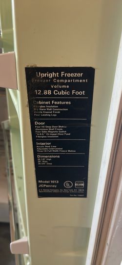 JCPenney Upright Freezer 12.88 Cu Ft Model 1613
