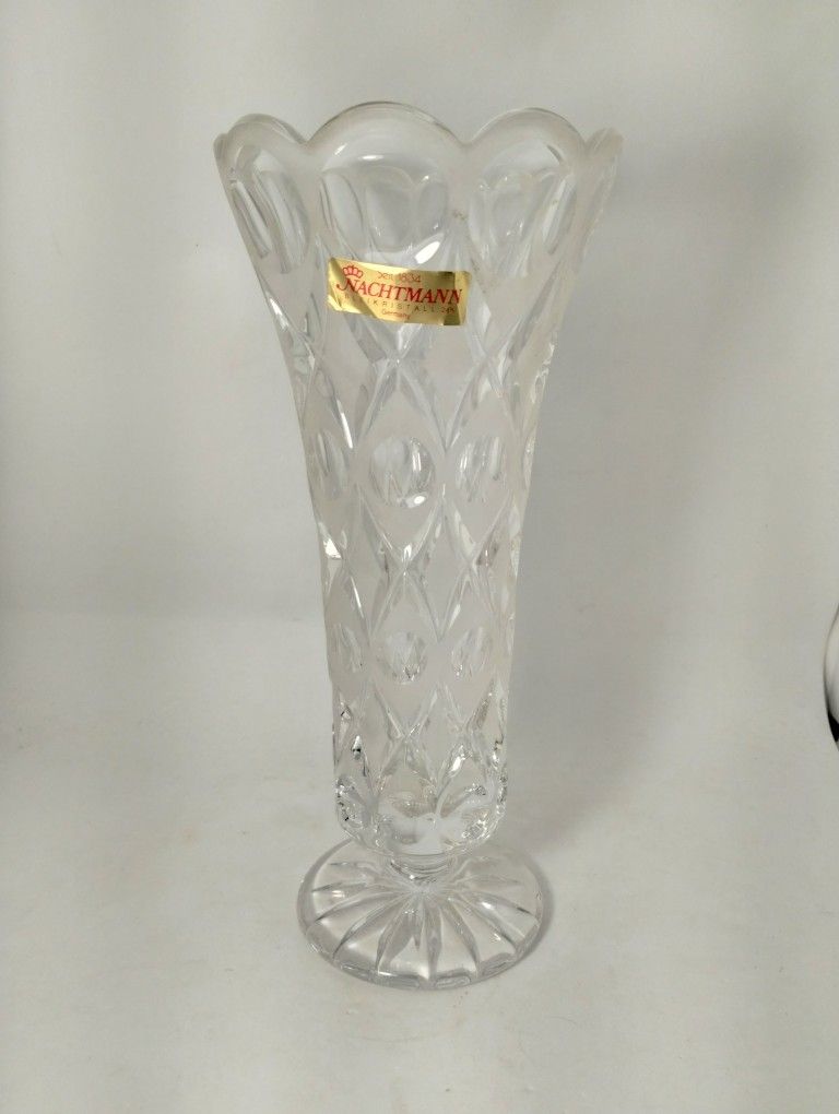 Nachtmann Seit 1834 Bleikristall 24% Crystal Bouquet Vase Germany 9 1/2 " Heavy