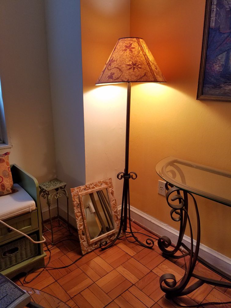 Floor lamp with pressed leaf shade, 54 " high.