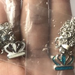 Set Of Two Glittery Crown Necklaces
