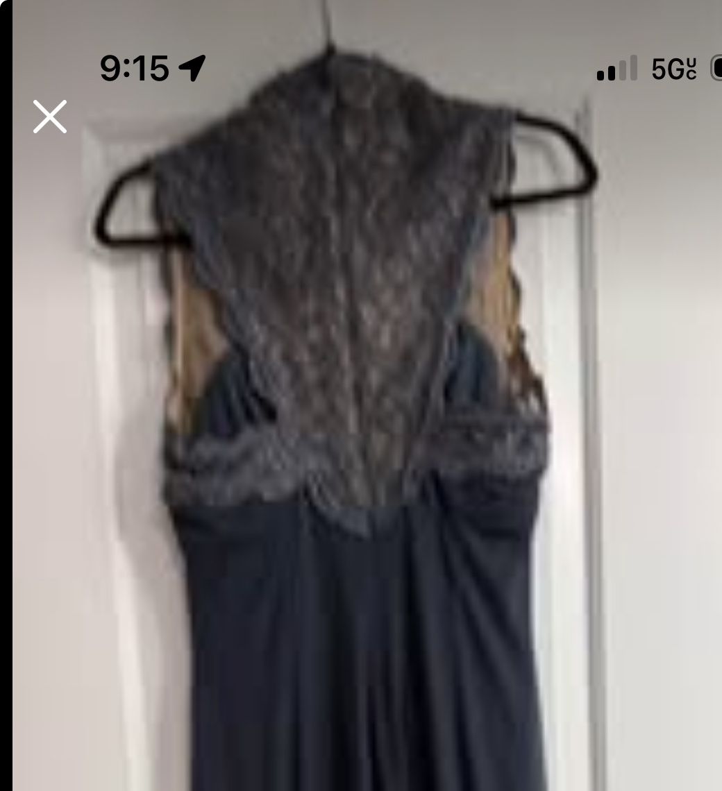 Size 10 Alex Evenings Formal Gown Navy Blue Metallic Lace Accents