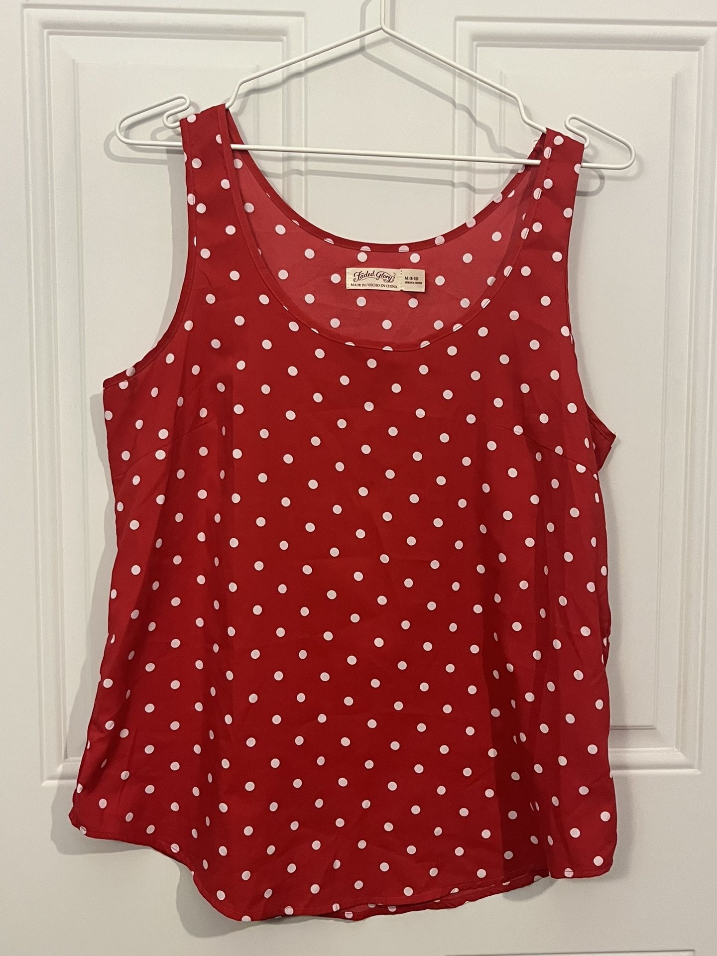 Faded Glory Women’s Medium Sleeveless Red & White Polka Dot Top