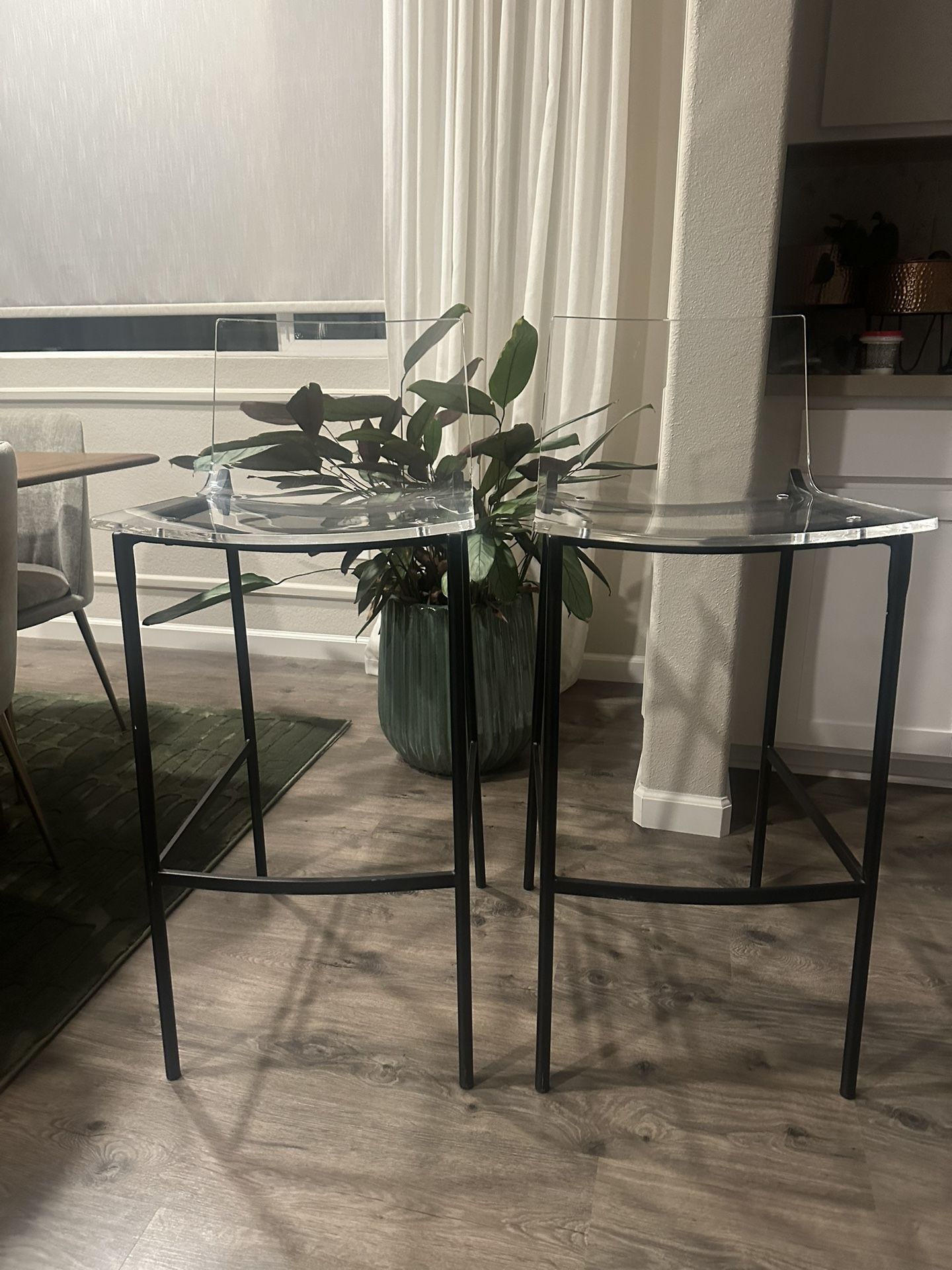 CB2 Chiara clear Bar Stools (2 Available, 50 Each)