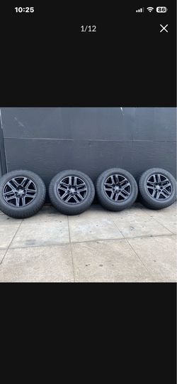 Set 20” Chevy TrailBoss wheels, 6x5.5, W295/60/20 Hankook Dura AT Tires, good condition, 65% tread 33”, 6x5.5, sell all 4 975.00 cash