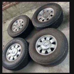 4 - 35x12.50r17LT 8x6.5 8x165.1 Stock Hummer H2 Chrome Rims Wheels Tires!