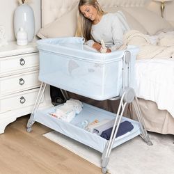 Brand New Baby Bedside Sleeper - Bassinet & Bedside Crib with Height Adjustment & Wheels - Can be Placed Next to Bed - Attaches to Parents Bed - Easy 