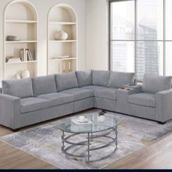 ✅️✅️4-Piece Sectional Set✅️✅️✅️
One-Arm Loveseat x 2 + Corner Wedge + Armless Chair + Console W/USB & Cup Holders✅️✅️✅️