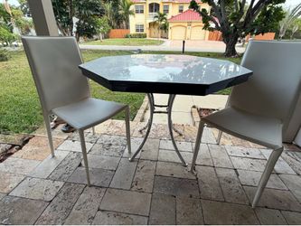 Retro 1988 White & Chrome Octagonal Dining Table & Chairs