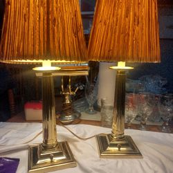 Pair Of Beautiful Mid Century Solid Brass Column Table Lamps