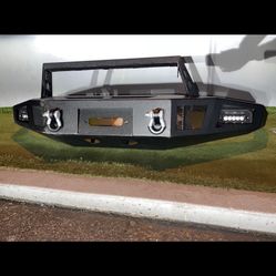 Front Metal Off Road Bumper Winch Cover W/ LED Lights For 14-15 Chevy Silverado 1500