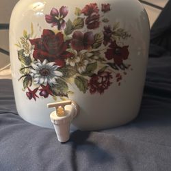 Garden Party Floral Beverage Dispenser Water Cooler Crock Drink Pottery