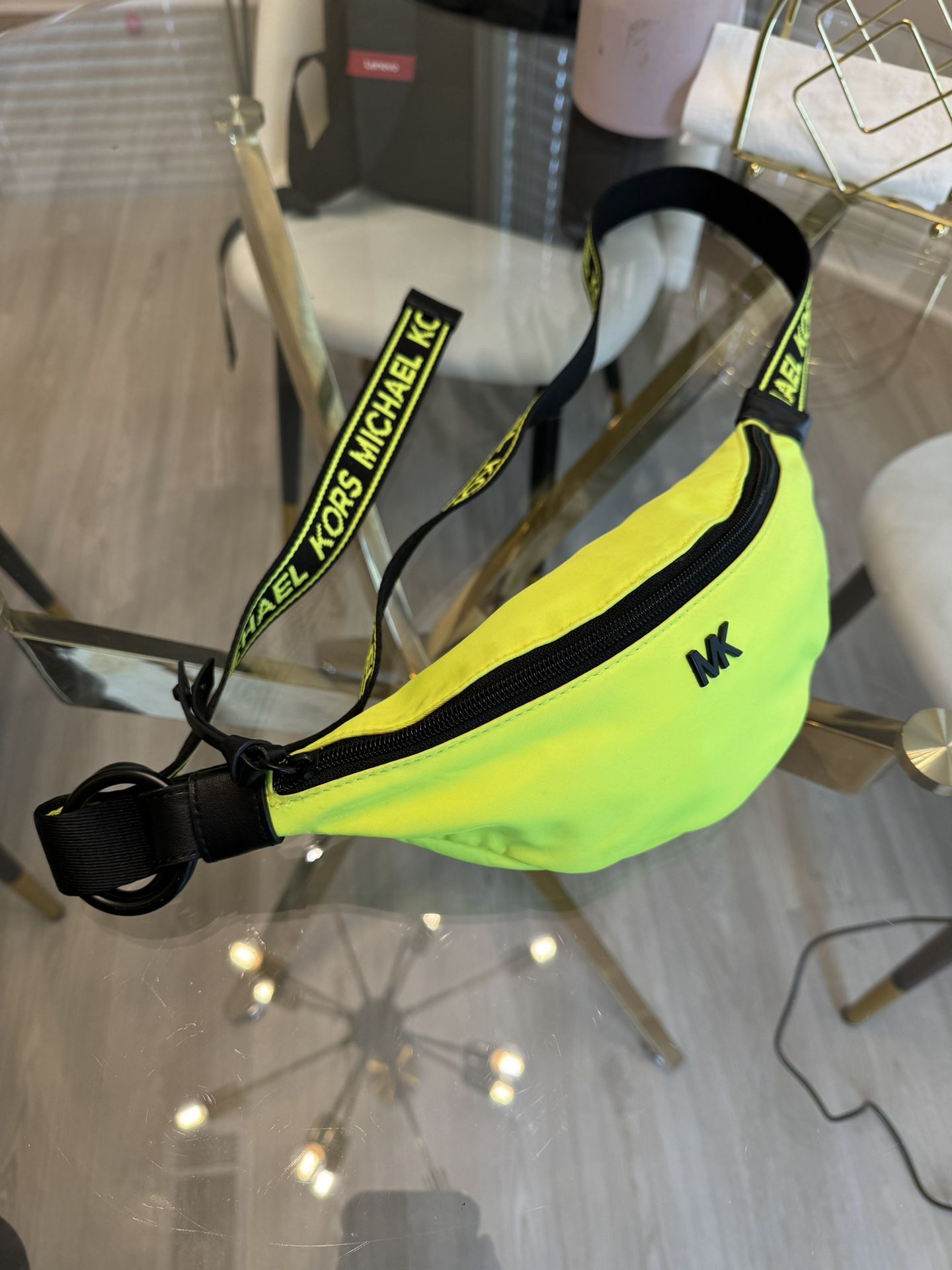 Michael Kors Waist Bag Fanny Belt Sling Neon Yellow Black Zip  B2C