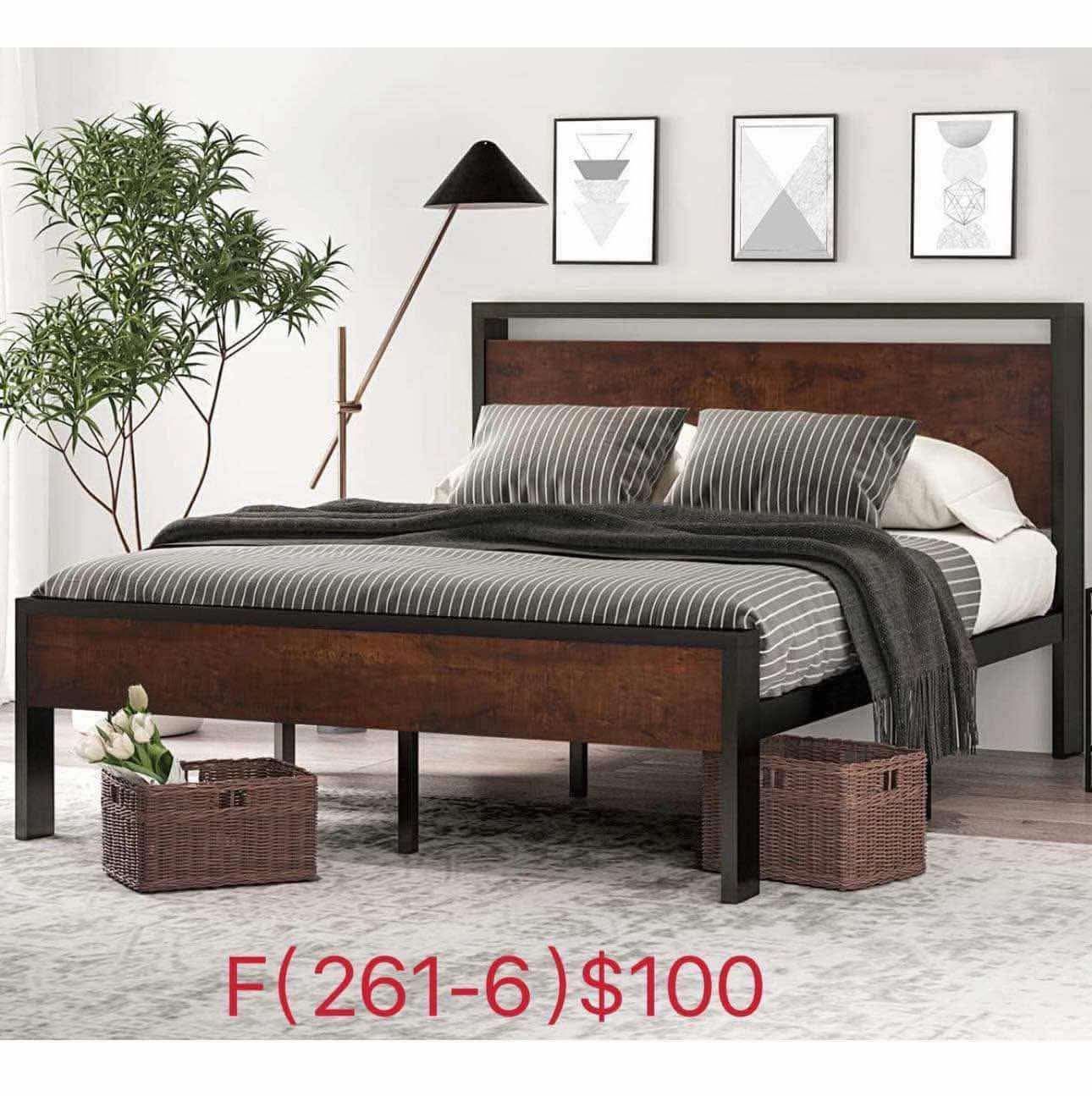 14 Inch Full Size Metal Platform Bed Frame with Wooden Headboard and Footboard,（261-6）