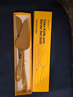 Cake knife and server gold set