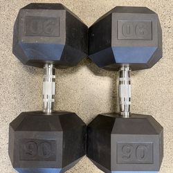 90lb Rubber Hexagon Dumbbell Pair