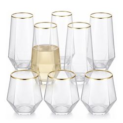 48 Pack Diamond Gold Rim Unbreakable Stemless Plastic Glasses
