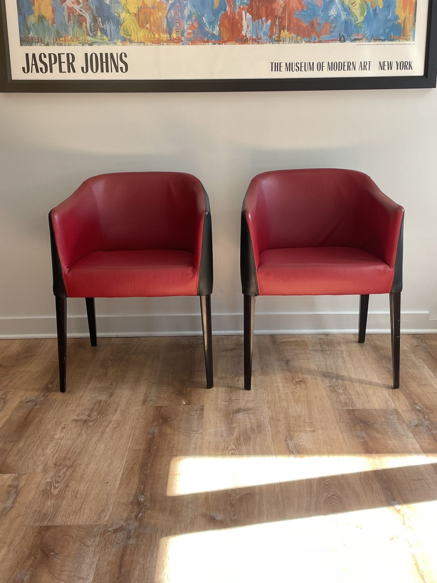 Two Red Leather Reception Chairs