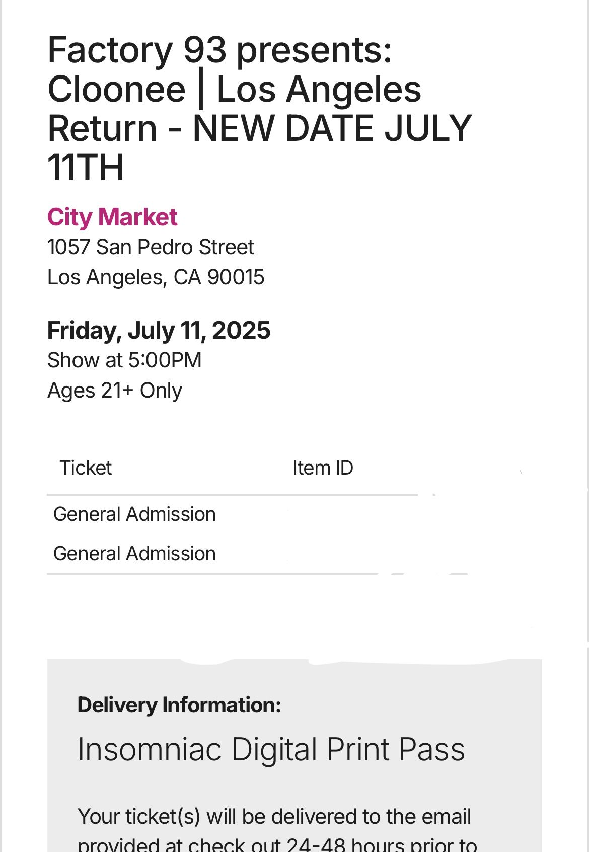 Selling 2 Cloonee Tickets For $150 For Friday.