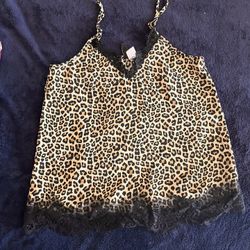 Women’s Leopard Print Lace Trim Cami Tank Top – Size US 2