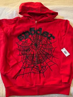 SP5DER OG WEB STUDDED ZIP HOODIE Men XL RED