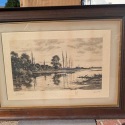 ANTIQUE LANDSCAPE ETCHING BY RICHARD HALFKNIGHT
