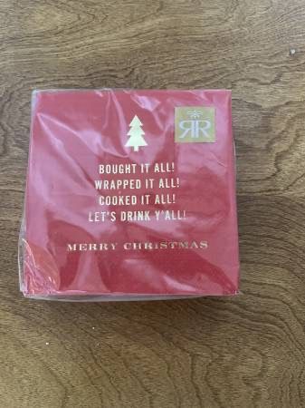 NEW Cute Red Beverage Napkins w/Gold Lettering - 40 count