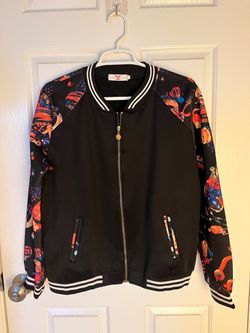 Women Jacket with Colorful Print Sleeves Size XL