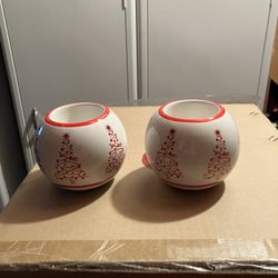 Two Christmas Votive Candle Holders New