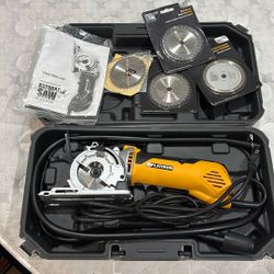 DEWALT Circular Saw: 4 1/2 in Blade Dia., Left, 1 9/16 in Max. Cutting Dp @ 0 Deg., 0°to 45°