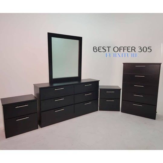 Chest,Dresser-Whit-Mirror and 2-Nightstands-Cómoda Con Espejo ,Gavetero Y 2 mesitas de noche