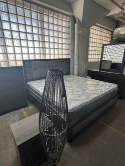 4 piece queen set bed frame, dresser, mirror, night stand