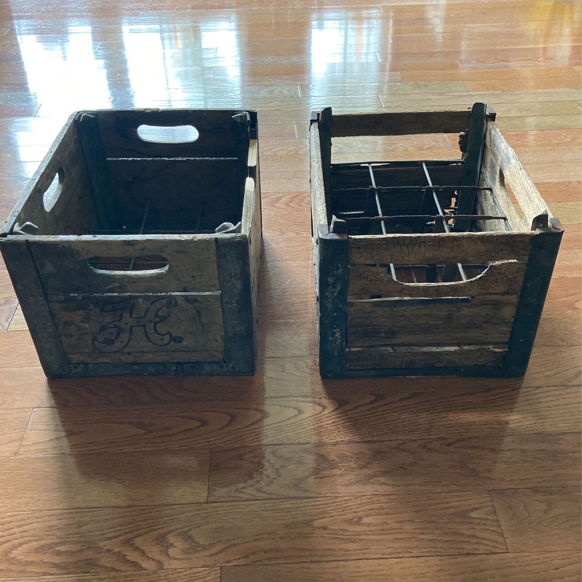 2 Vintage Wooden Milk Crates